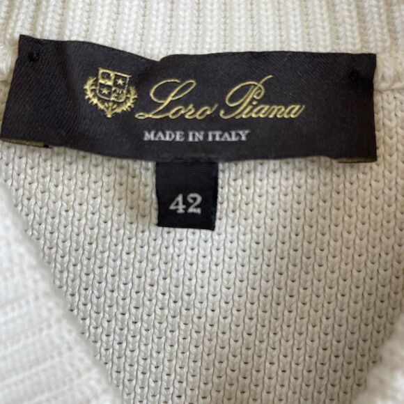 Loro Piana Women's Sweater Size 42 Cream Raglan Full-Zip Pockets Silk Blend READ - Picture 4 of 13